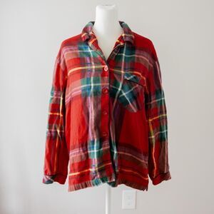 Victoria's Secret Y2K Red Plaid Flannel Winter Christmas Classic Pajama Shirt